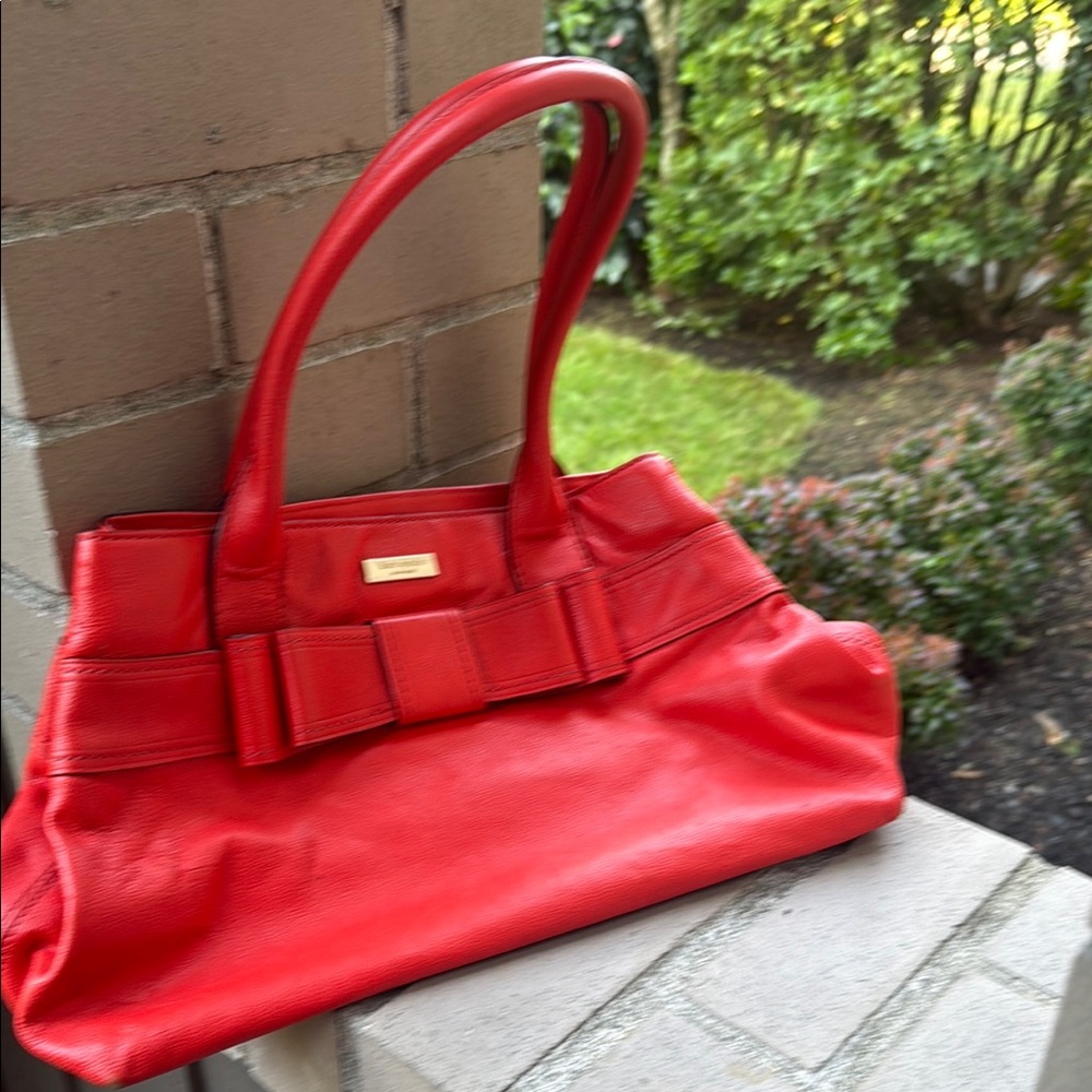 Coral Leather Bow Tote Bag by Kate Spade